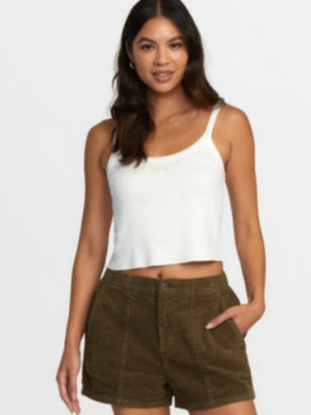 RVCA Daylight Corduroy Shorts Women's 10 (M) Brown High Waisted Cotton Elastic